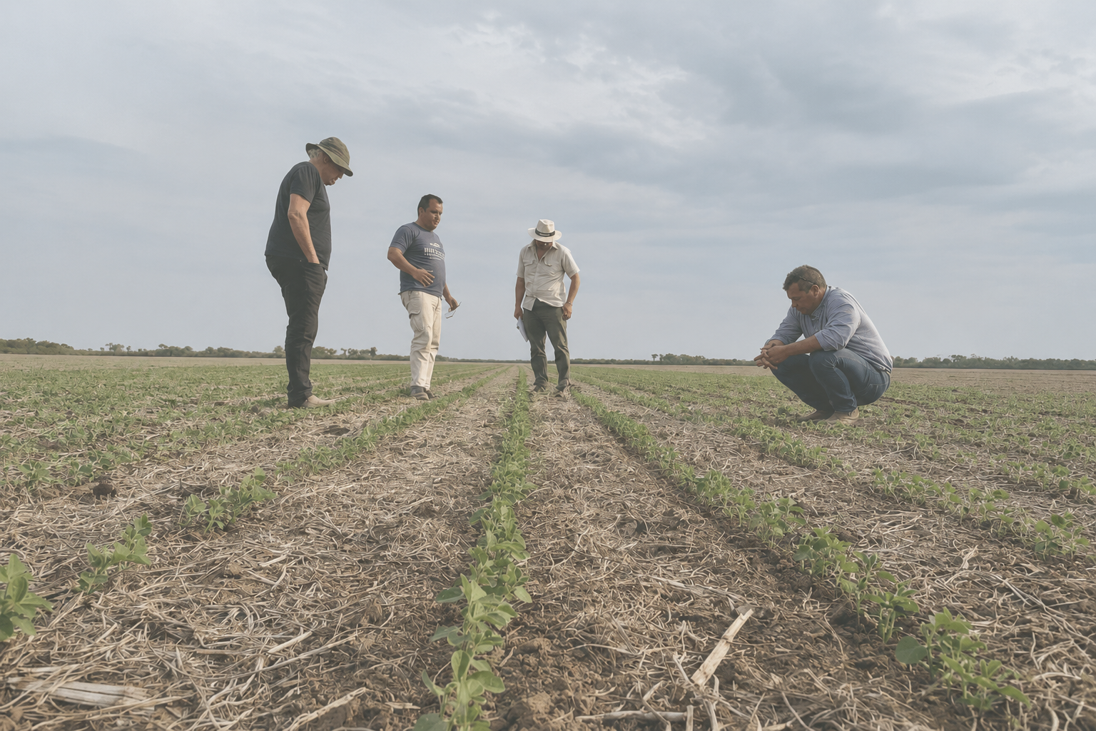 People walking through an agricultural field in Argentina
